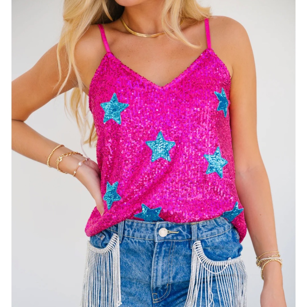 Judith March hot pink sequin star tank